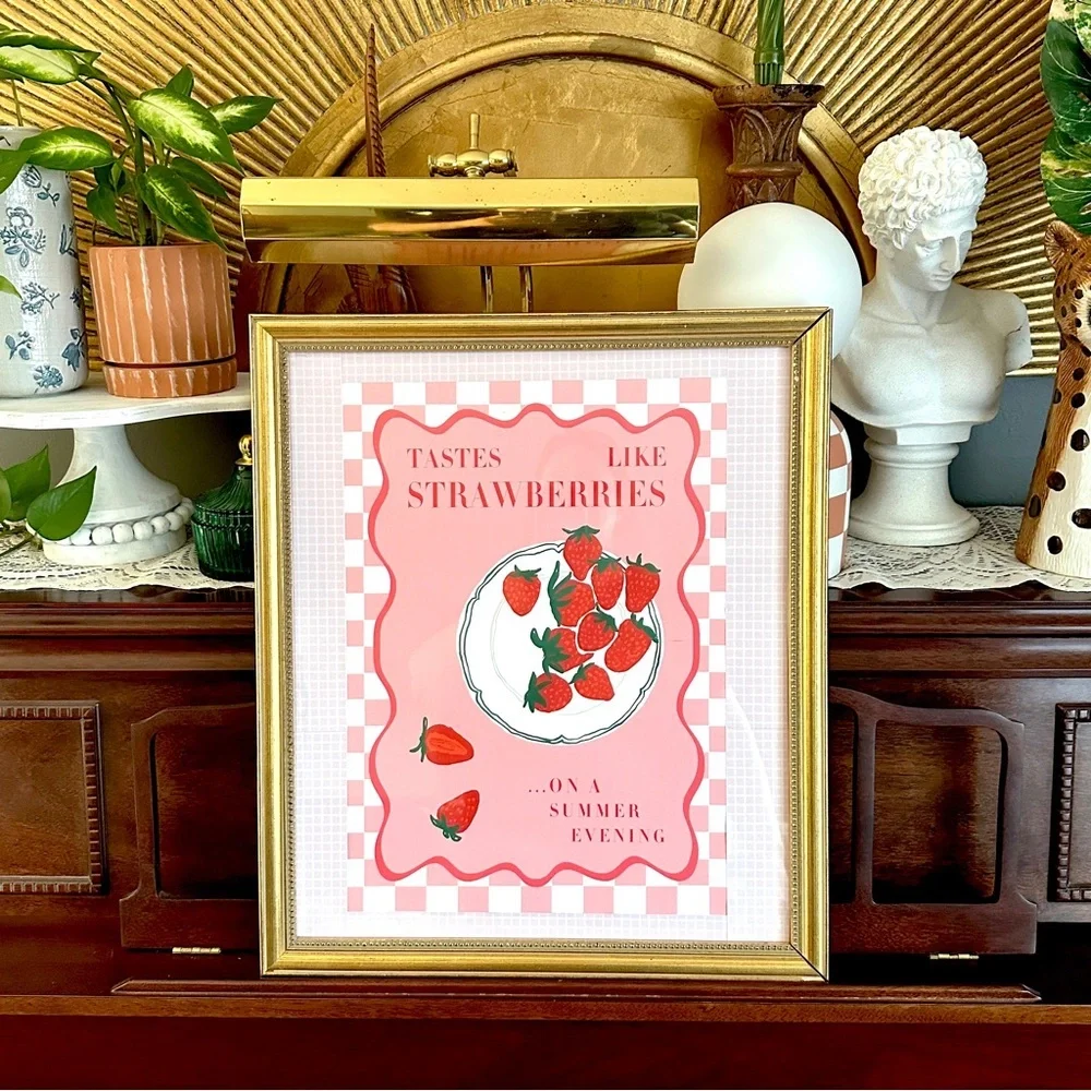 Tastes Like Strawberries on a Summer Evening Pink Retro Kitchen Art Canvas Print